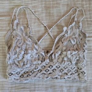 Free People One Adella Bralette Sz Small Lace Crochet Lavender/Grey Cross Strap